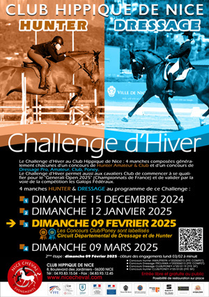 CHALLENGE D'HIVER : CONCOURS DRESSAGE/HUNTER PRO/AMA/CLUB/PONEY