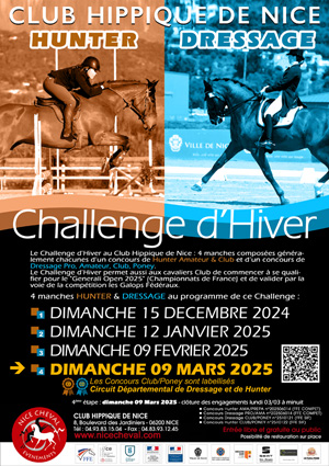 CHALLENGE D'HIVER : CONCOURS DRESSAGE/HUNTER PRO/AMA/CLUB/PONEY